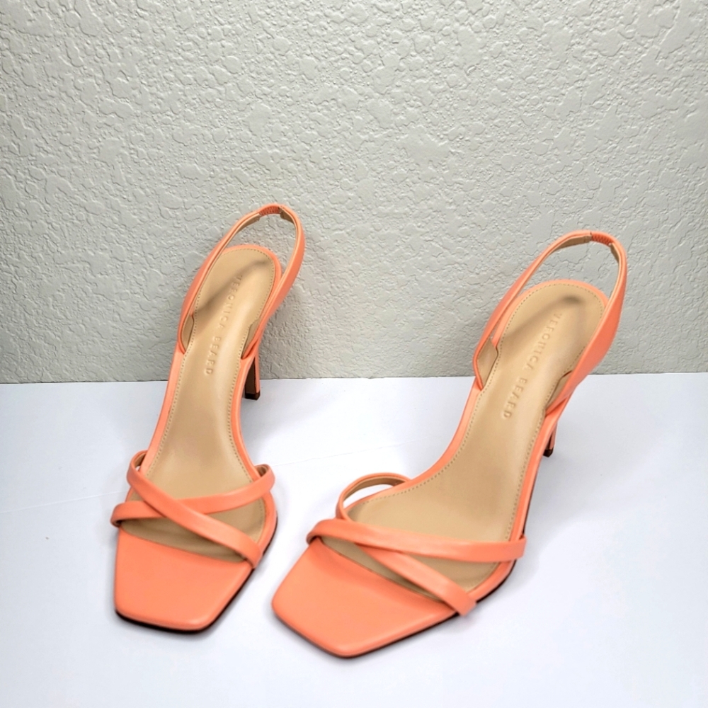 Veronica Beard Analita Slingback Leather Halter Strap Heel Sandals Size 8.5M
